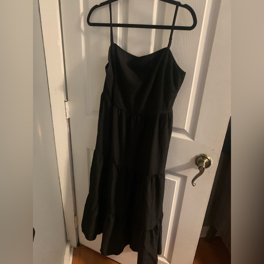 Noodle strap black sun dress
